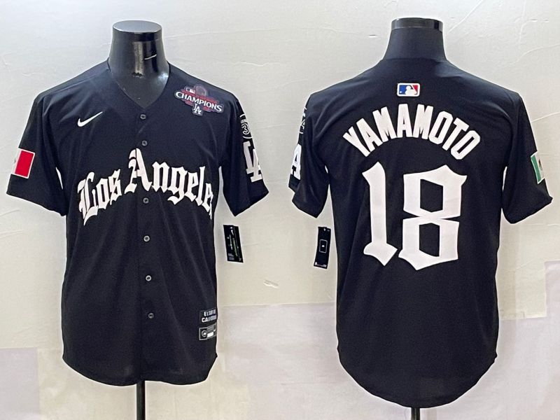 Men Los Angeles Dodgers 18 Yamamoto Black Five generations Joint Name 2025 Nike MLB Jersey style 8